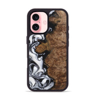 iPhone 16 Wood+Resin Phone Case - Aaron (Black & White, 723252)