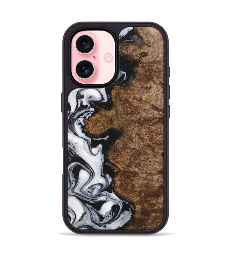 iPhone 16 Wood+Resin Phone Case - Aaron (Black & White, 723252)