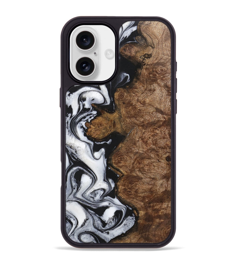 iPhone 16 Plus Wood+Resin Phone Case - Aaron (Black & White, 723252)