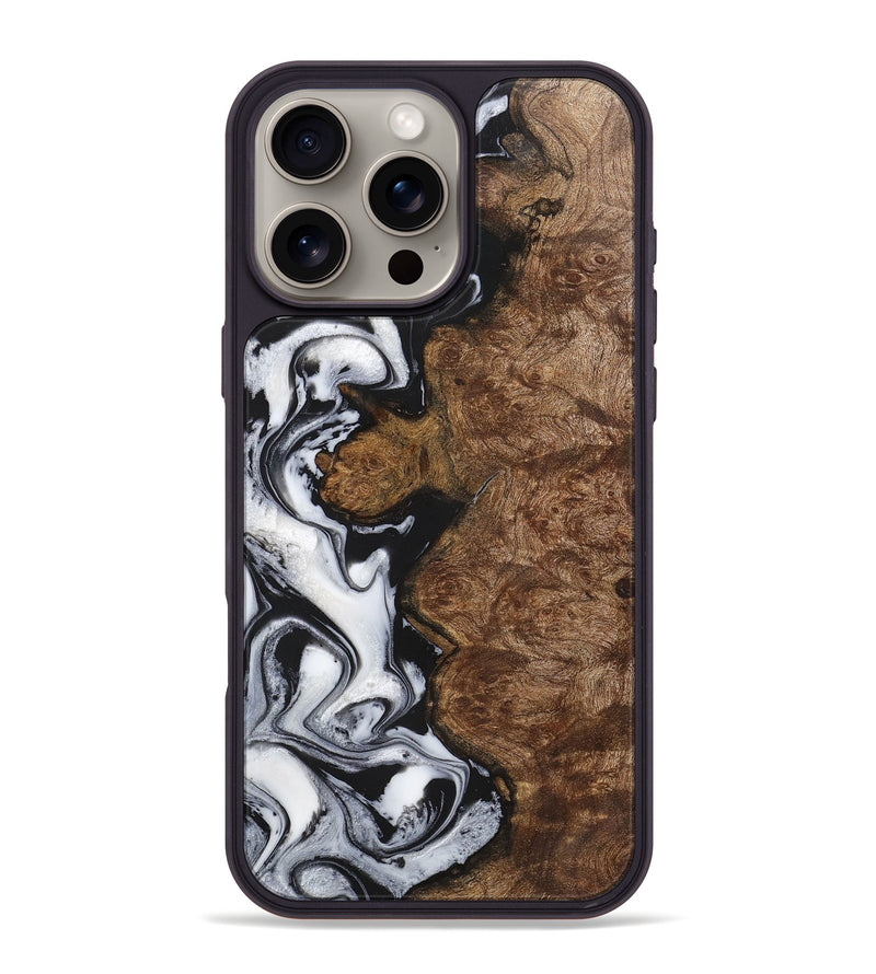 iPhone 16 Pro Max Wood+Resin Phone Case - Aaron (Black & White, 723252)