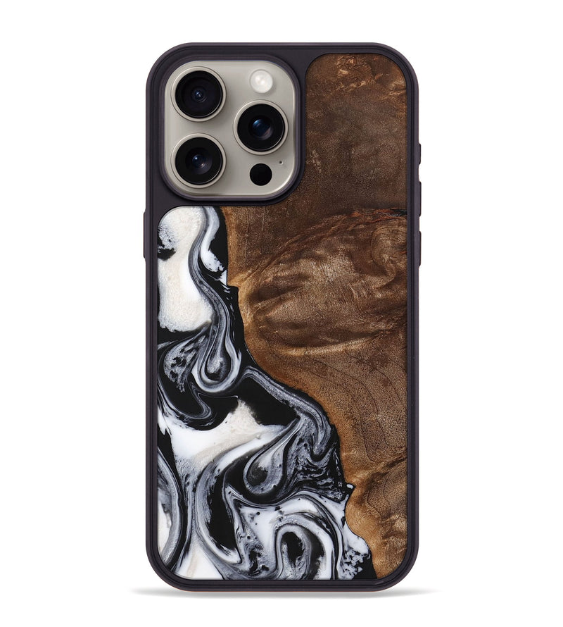 iPhone 15 Pro Max Wood+Resin Phone Case - Jennifer (Black & White, 723253)