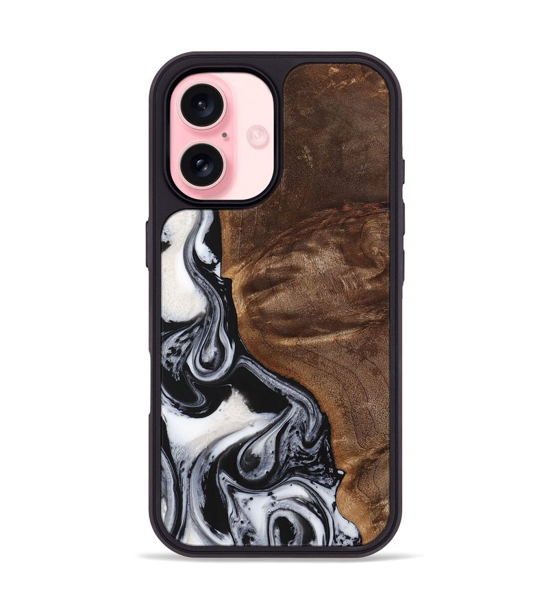 iPhone 16 Wood+Resin Phone Case - Jennifer (Black & White, 723253)