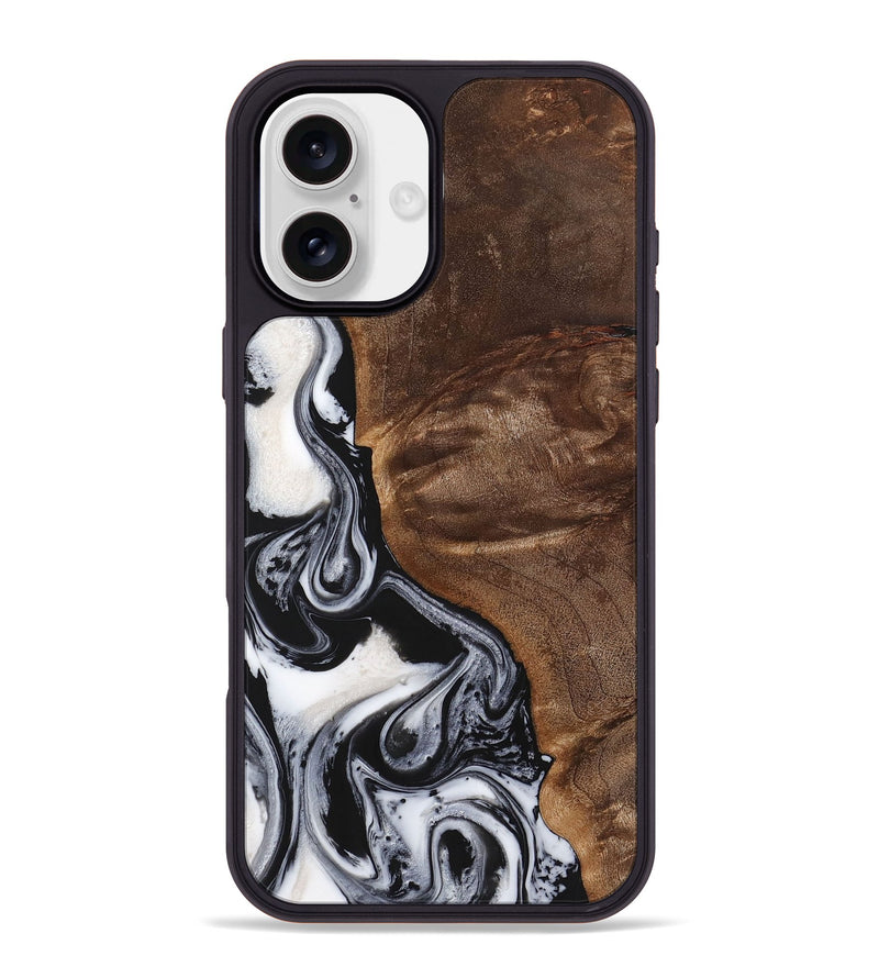 iPhone 16 Plus Wood+Resin Phone Case - Jennifer (Black & White, 723253)