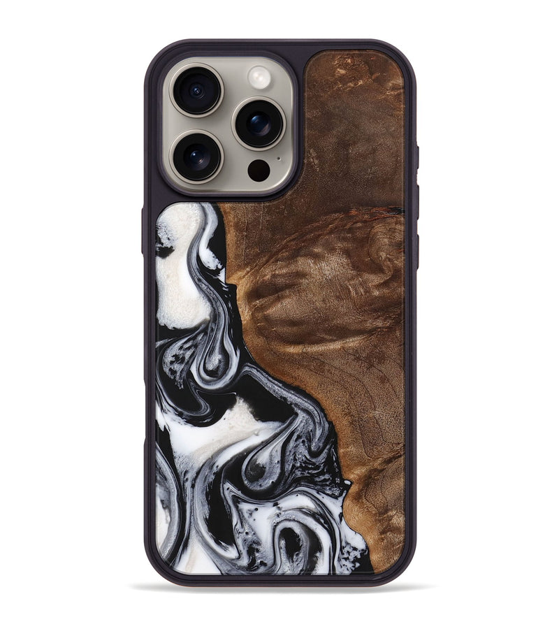 iPhone 16 Pro Max Wood+Resin Phone Case - Jennifer (Black & White, 723253)