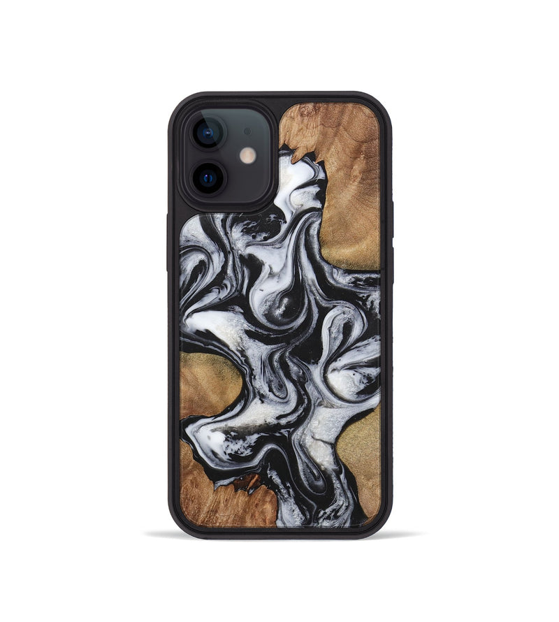 iPhone 12 mini Wood+Resin Phone Case - Helen (Black & White, 723254)