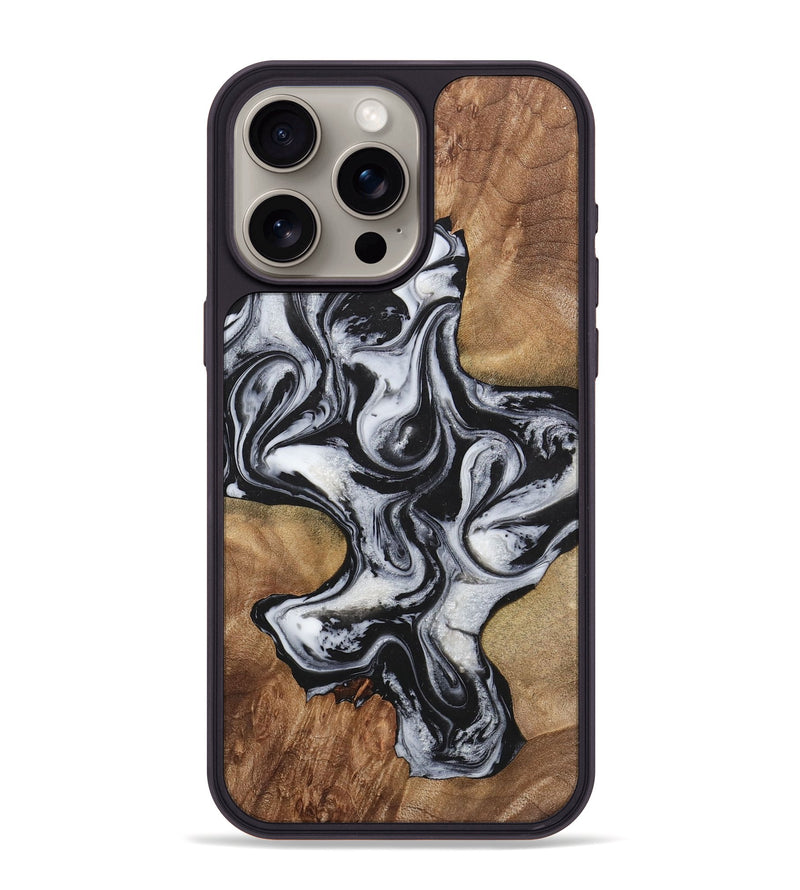 iPhone 15 Pro Max Wood+Resin Phone Case - Helen (Black & White, 723254)