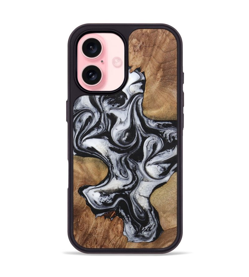 iPhone 16 Wood+Resin Phone Case - Helen (Black & White, 723254)