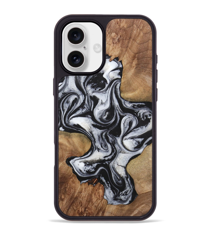 iPhone 16 Plus Wood+Resin Phone Case - Helen (Black & White, 723254)