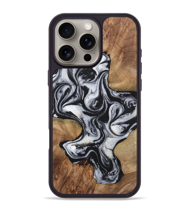 iPhone 16 Pro Max Wood+Resin Phone Case - Helen (Black & White, 723254)