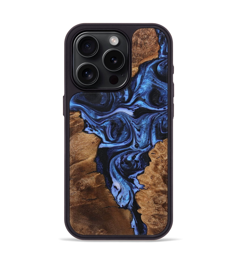 iPhone 15 Pro Wood Phone Case - Daisy (Blue, 723388)