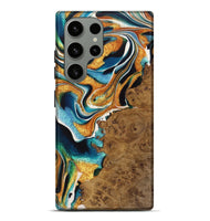 Galaxy S23 Ultra Wood Live Edge Phone Case - Charlie (Teal & Gold, 723601)