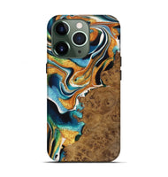 iPhone 13 Pro Wood Live Edge Phone Case - Charlie (Teal & Gold, 723601)