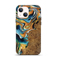 iPhone 14 Wood Live Edge Phone Case - Charlie (Teal & Gold, 723601)