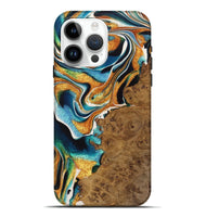 iPhone 15 Pro Max Wood Live Edge Phone Case - Charlie (Teal & Gold, 723601)