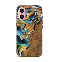 iPhone 16 Wood Live Edge Phone Case - Charlie (Teal & Gold, 723601)