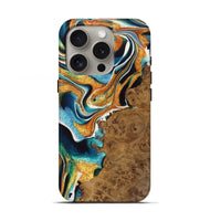 iPhone 16 Pro Wood Live Edge Phone Case - Charlie (Teal & Gold, 723601)