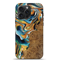 iPhone 16 Pro Max Wood Live Edge Phone Case - Charlie (Teal & Gold, 723601)