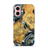 iPhone 16 Wood Live Edge Phone Case - Therese (Teal & Gold, 723602)