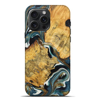 iPhone 16 Pro Max Wood Live Edge Phone Case - Therese (Teal & Gold, 723602)