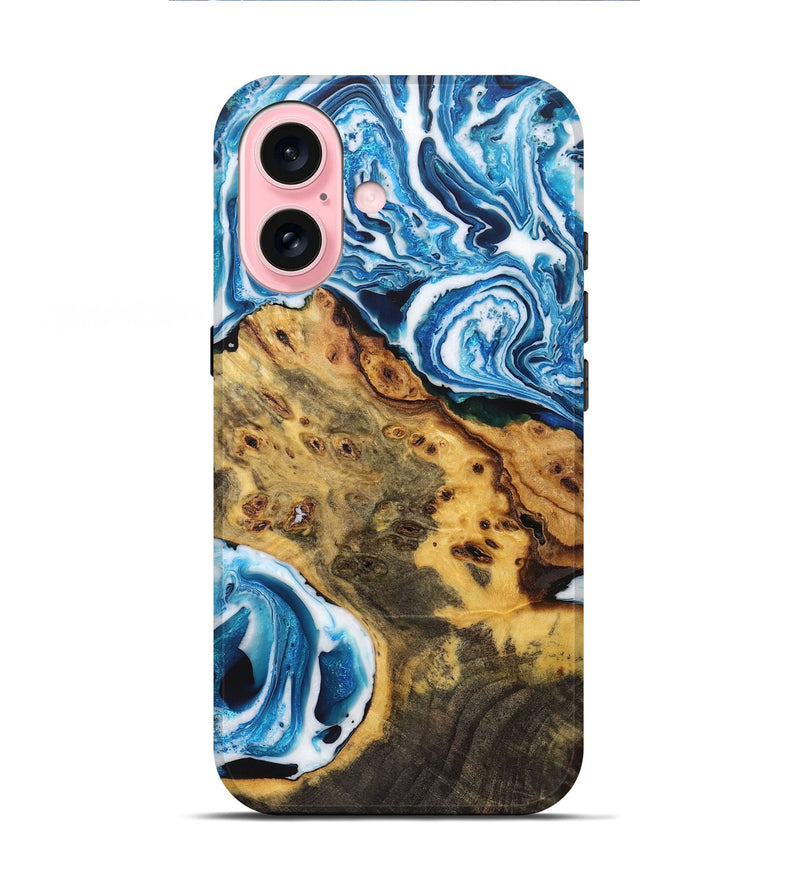 iPhone 16 Wood Live Edge Phone Case - Annabelle (Blue, 723608)