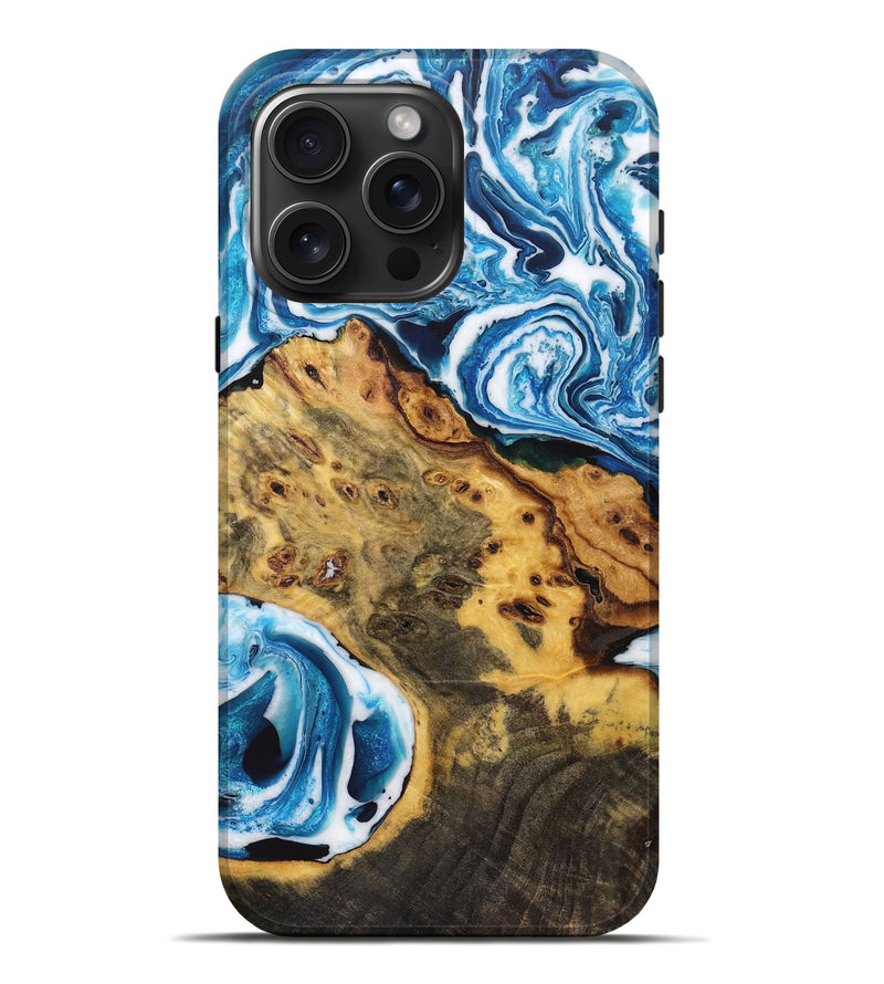 iPhone 16 Pro Max Wood Live Edge Phone Case - Annabelle (Blue, 723608)