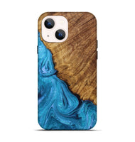 iPhone 14 Wood Live Edge Phone Case - Brittney (Blue, 723609)