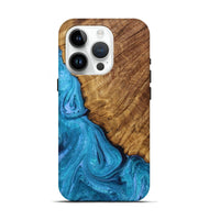 iPhone 15 Pro Wood Live Edge Phone Case - Brittney (Blue, 723609)