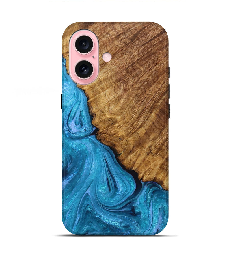 iPhone 16 Wood Live Edge Phone Case - Brittney (Blue, 723609)