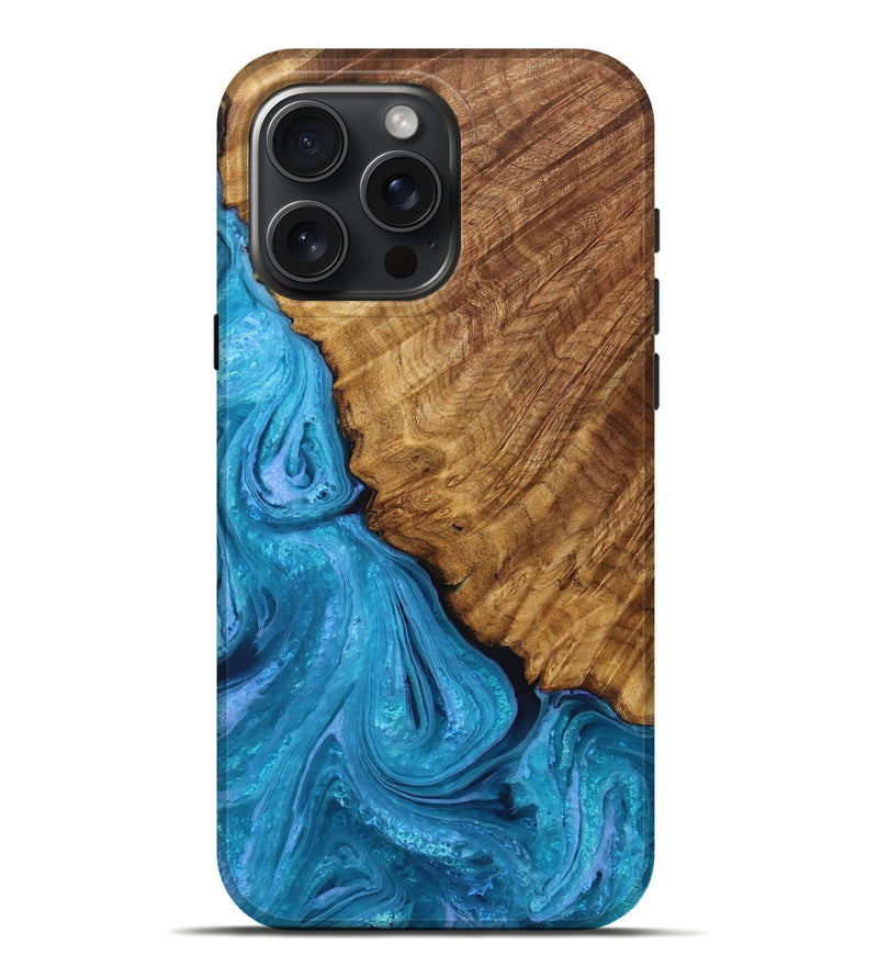 iPhone 16 Pro Max Wood Live Edge Phone Case - Brittney (Blue, 723609)