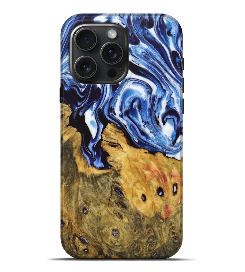 iPhone 16 Pro Max Wood Live Edge Phone Case - Isaac (Blue, 723610)