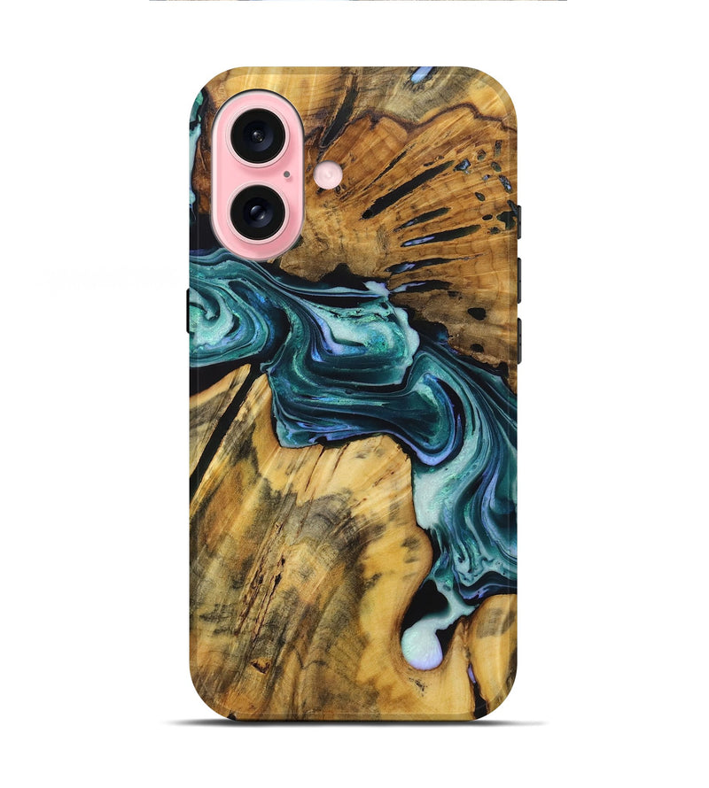 iPhone 16 Wood Live Edge Phone Case - Nia (Green, 723611)