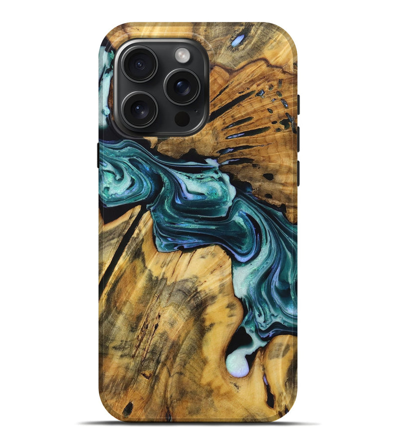 iPhone 16 Pro Max Wood Live Edge Phone Case - Nia (Green, 723611)