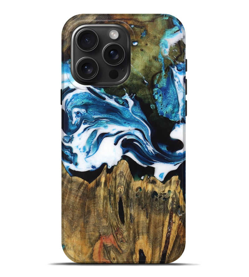 iPhone 16 Pro Max Wood Live Edge Phone Case - Monique (Blue, 723613)