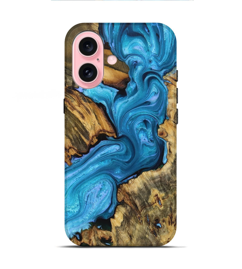 iPhone 16 Wood Live Edge Phone Case - Cayden (Blue, 723615)