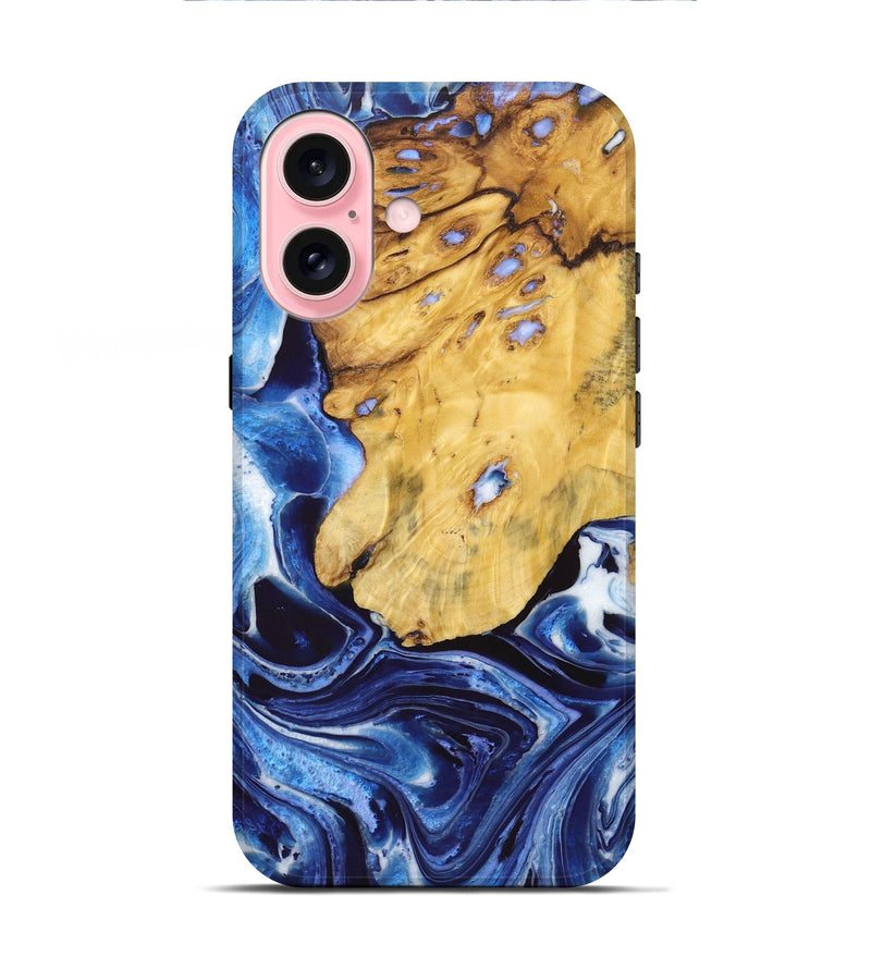 iPhone 16 Wood Live Edge Phone Case - Wren (Blue, 723616)