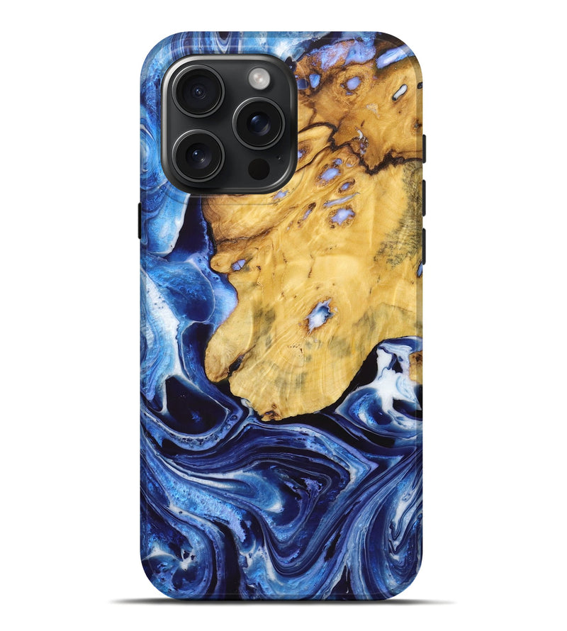 iPhone 16 Pro Max Wood Live Edge Phone Case - Wren (Blue, 723616)