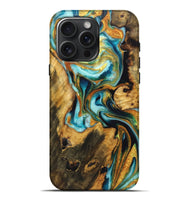 iPhone 16 Pro Max Wood Live Edge Phone Case - Joyce (Teal & Gold, 723625)