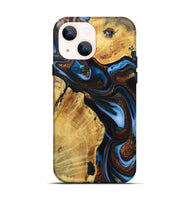 iPhone 14 Wood Live Edge Phone Case - Sophie (Teal & Gold, 723628)