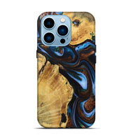 iPhone 14 Pro Wood Live Edge Phone Case - Sophie (Teal & Gold, 723628)