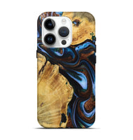 iPhone 15 Pro Wood Live Edge Phone Case - Sophie (Teal & Gold, 723628)