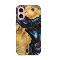 iPhone 16 Wood Live Edge Phone Case - Sophie (Teal & Gold, 723628)