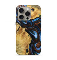 iPhone 16 Pro Wood Live Edge Phone Case - Sophie (Teal & Gold, 723628)