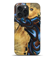 iPhone 16 Pro Max Wood Live Edge Phone Case - Sophie (Teal & Gold, 723628)