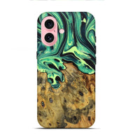 iPhone 16 Wood Live Edge Phone Case - Kasey (Green, 723632)