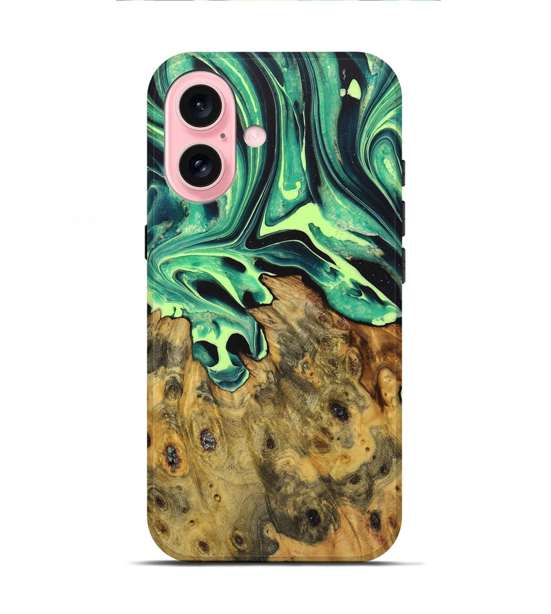 iPhone 16 Wood Live Edge Phone Case - Kasey (Green, 723632)