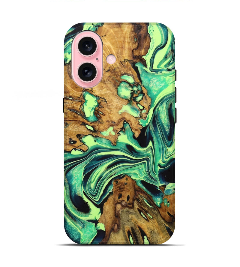 iPhone 16 Wood Live Edge Phone Case - Candice (Green, 723633)