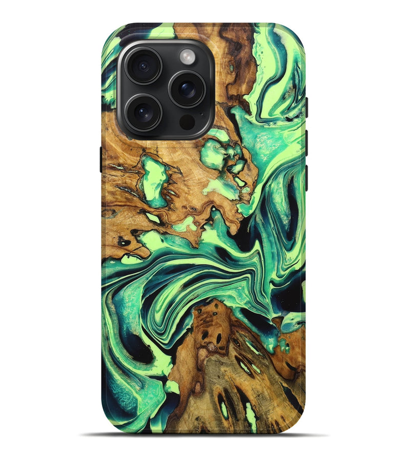 iPhone 16 Pro Max Wood Live Edge Phone Case - Candice (Green, 723633)