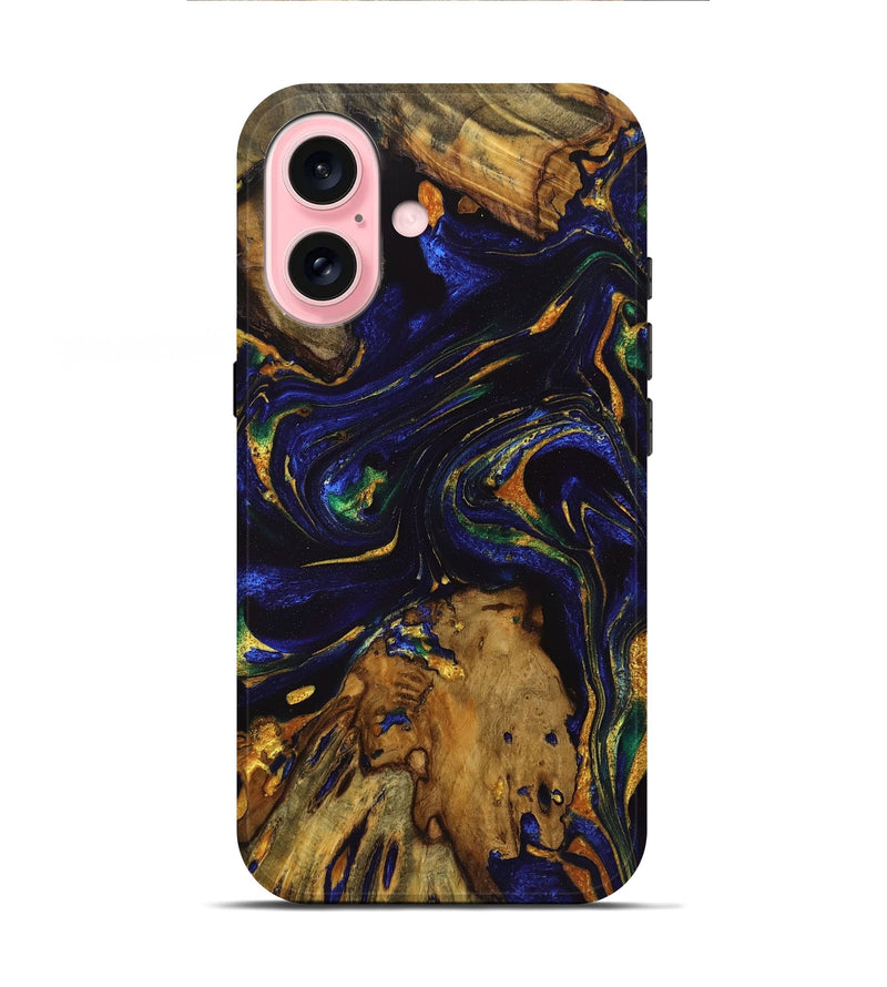 iPhone 16 Wood Live Edge Phone Case - Kyle (Blue, 723638)