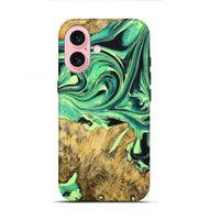 iPhone 16 Wood Live Edge Phone Case - Kasey (Green, 723639)