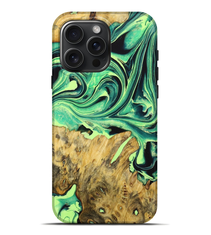 iPhone 16 Pro Max Wood Live Edge Phone Case - Kasey (Green, 723639)